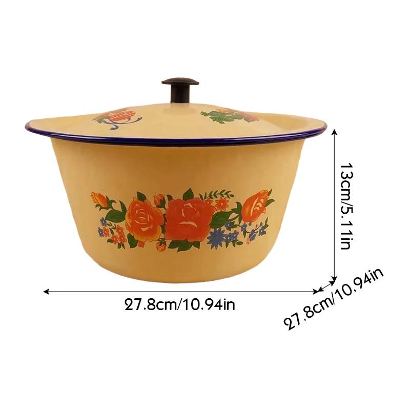 Enamel Bowl Old-Fashioned Nostalgic Retro Vintage Enamel Mixing Bowl with Lid Vegetable Salad Cake Container Chinese Soup Basin
