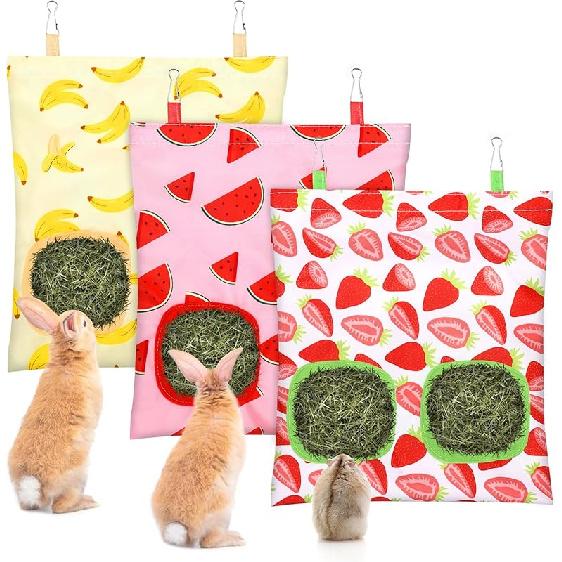 UP 3Pcs Hay Bag for Rabbits - 2-Hole Guinea Pig Hanging Hay Feeder for Rabbits, Chinchillas, Hamsters & Small Pets