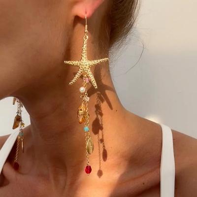 Boho Starfish Jellyfish Imitation Pearls Crystal Long Tassels Earrings Women Piercing Drop Earring Y2K Jewelry Accessories