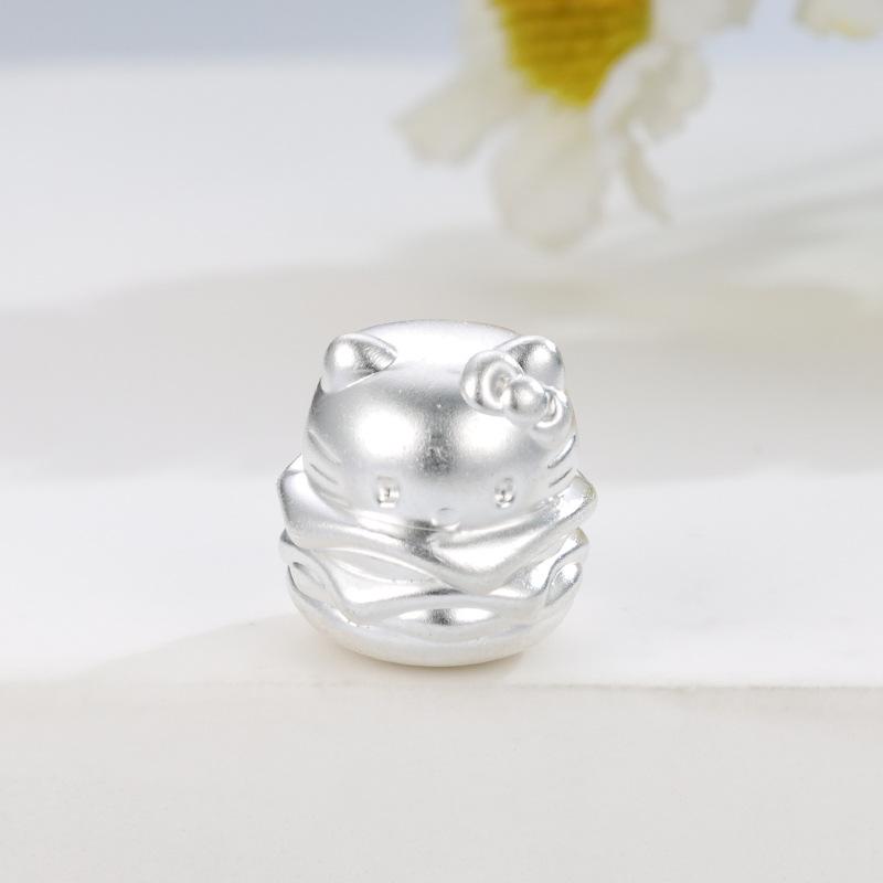 Sterling Silver 999 Hello Kitty Beaded Bracelet with Hamburger Charm