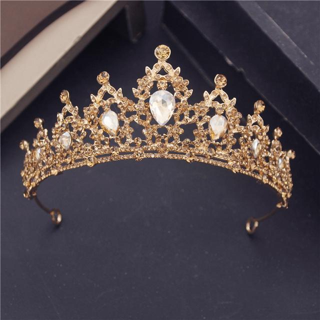 

Металлические желтые хрустальные диадемы в стиле барокко и короны, повязка на голову, головной убор принцессы, вечерние, день рождения, свадебные украшения для волос, украшение для театрализованного представления жёлтый