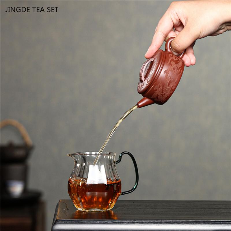 1PCS Handmade Carved Purple Clay Teapot Original Ore Purple Clay Large Mouth Dragon Tea Pot Kung Fu Tea Set