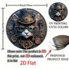 X Round Steampunk Cat Aluminum Art  Pc D Flat Vintage Gears Hat Design Kitchen Apartment Decor Mechanical Style