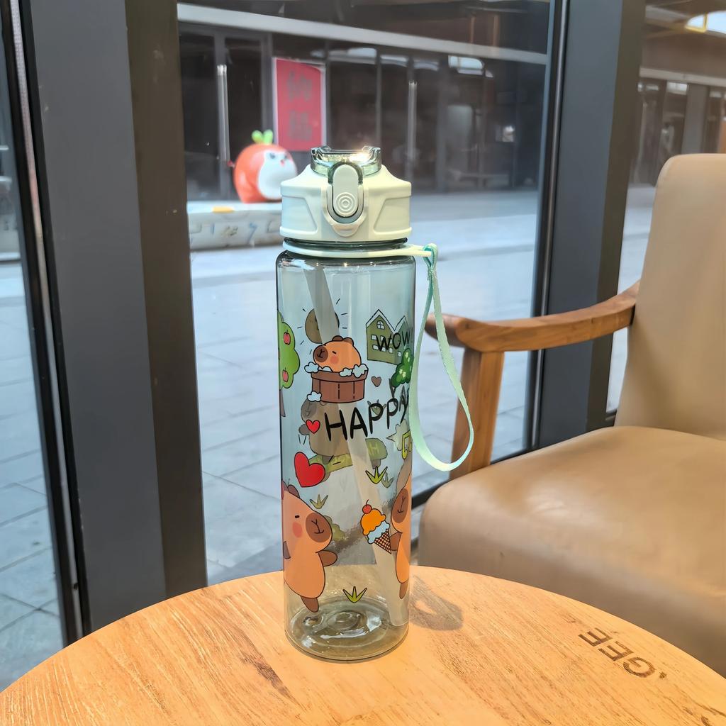 800ML Kids Water Sippy Cup PortableChildren's Plastic Water Cup Creative Cartoon Cup with Straws Leakproof Water Bottle Outdoor