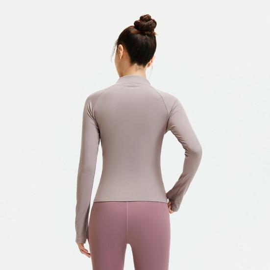 Women's Workout Jacket Full Zip Up Cropped Yoga Jacket Long Sleeve Slim Fit Athletic Top