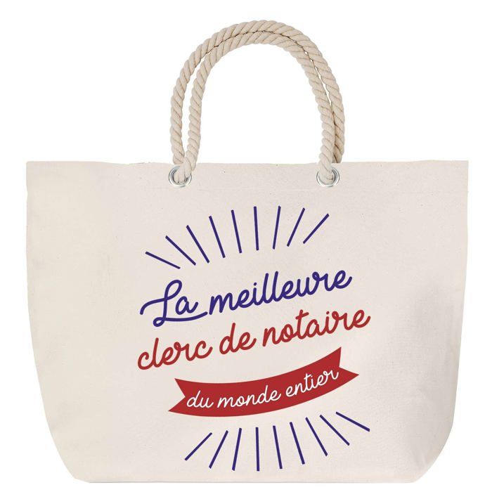 Sac de plage - PLANETEE - Clerc de Notaire Meilleure du Monde Entier - anse corde - grand format - coton