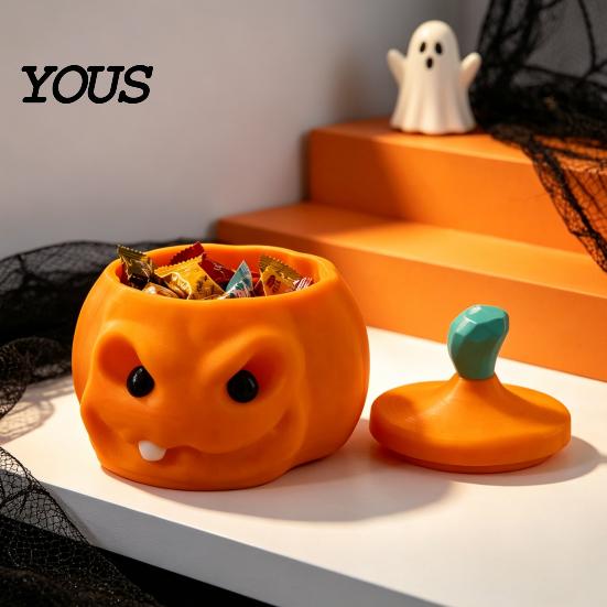 Reusable Plastic Pumpkin Bucket Halloween Candy Box, 3D Printed Container, Fillable Small Trinket Box for Jewelry Treat Trick or Treat, Party