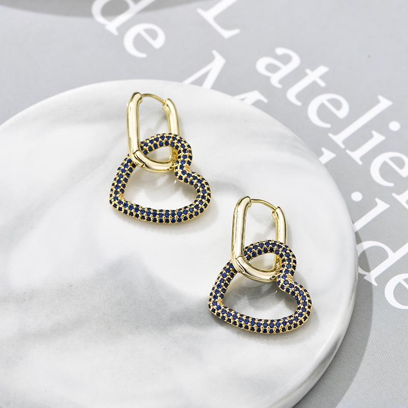 Elegant Heart Charm Hoop Earrings For Women Oval Rectangle Ear Buckle Zircon Crystal Geometric Gold Color Wedding Jewelry Gift