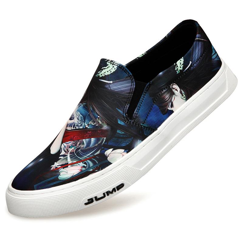 

Loafers men s trend casual versatile overshoes fashion mesh printing breathable board shoes one pedal lazy men s shoes 44