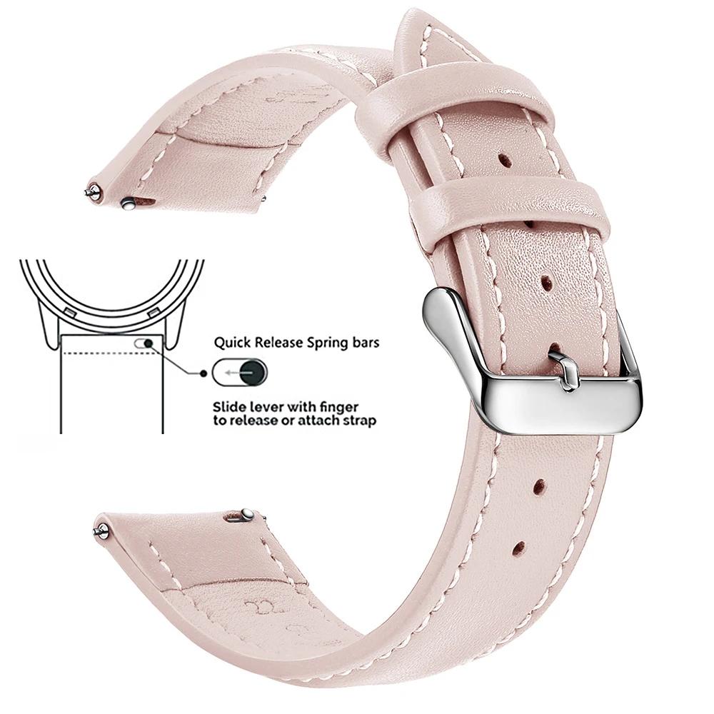 Echtes Lederarmband aus Narbenleder, Schnellverschluss 18mm/20mm/22mm Uhrenarmbänder, Passend für Samsung Galaxy Watch, Garmin Huawei Watch