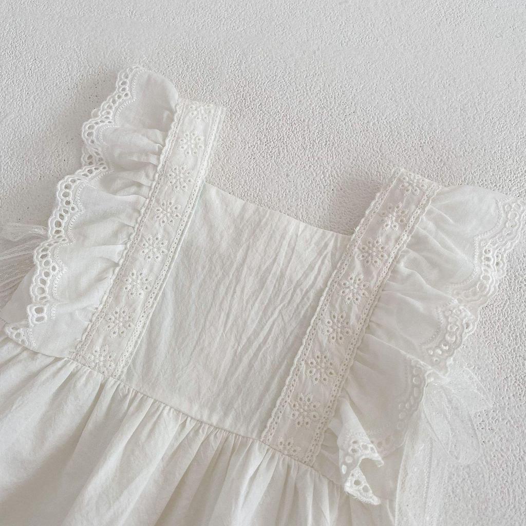 Infant Lace Flutter Sleeve Top & Floral Shorts 2-Piece Set for Baby Girls - Summer 2024