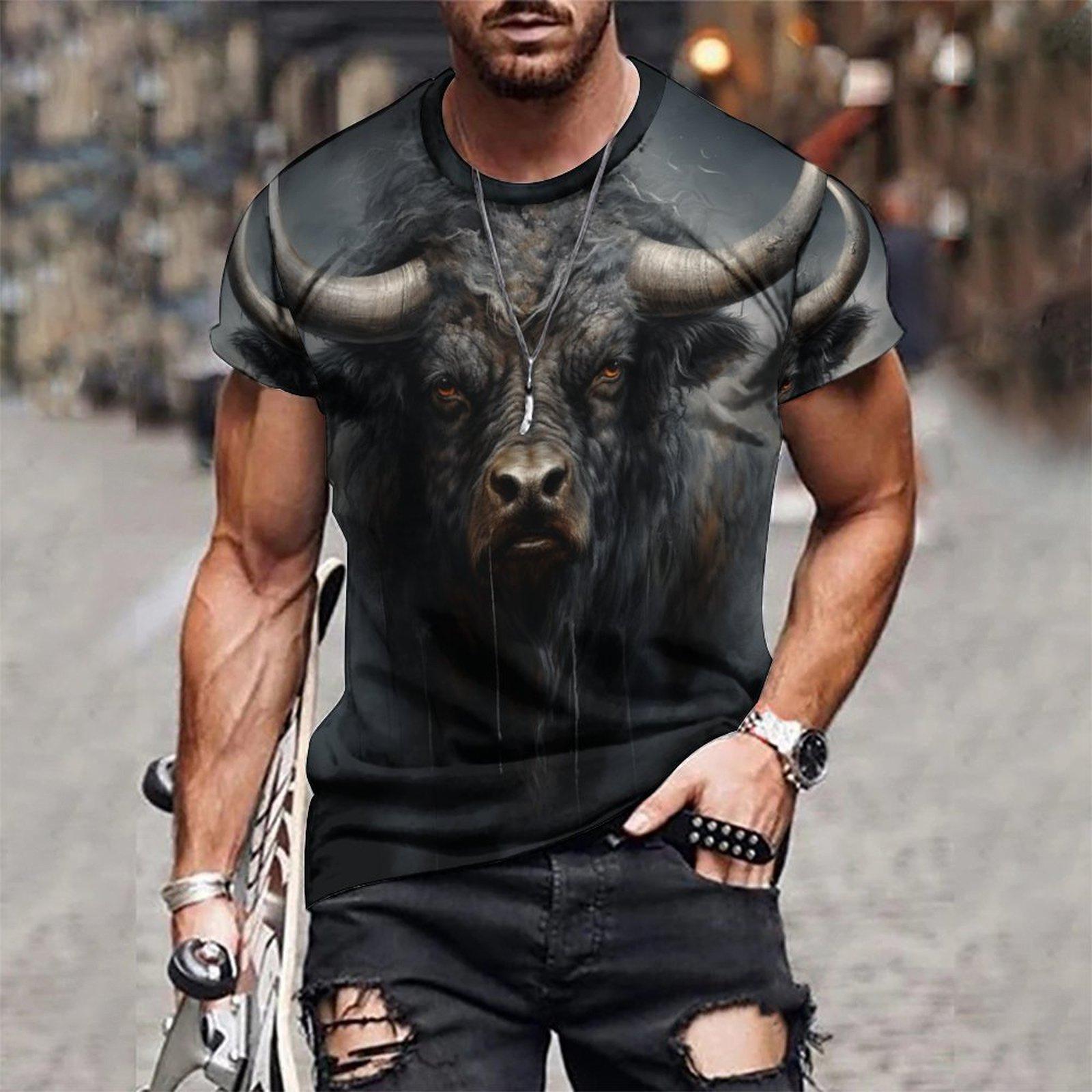 

Новинка 2024 года: мужская футболка с цифровым принтом 3D зубра, повседневные удобные футболки, пуловеры с короткими рукавами, мужская летняя одежда