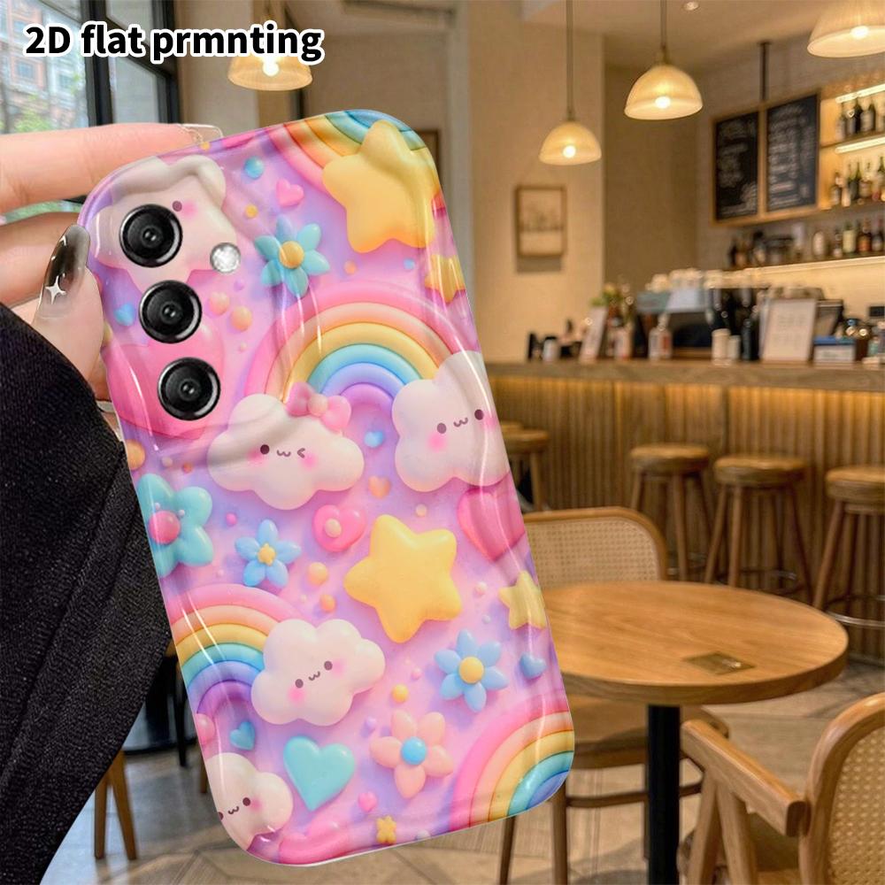 Phone Case: 2D Flat, Fits Samsung Galaxy A34 A35 M05 M06 S20 S22 S21 FE Plus 5G Protective Case, Rainbow Clouds, Perfect Christmas and Halloween Holid