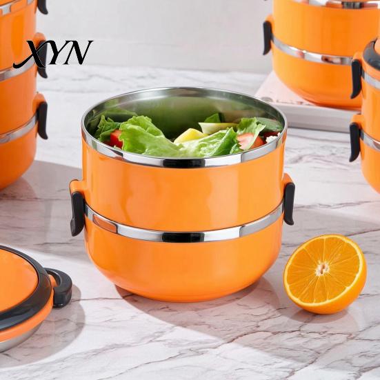 Leak Proof Meal Prep Stackable Insulated Lunch Box with Handle, Stainless Steel Interior Easy Cleaning Office Work Design, Leak-Proof Portable