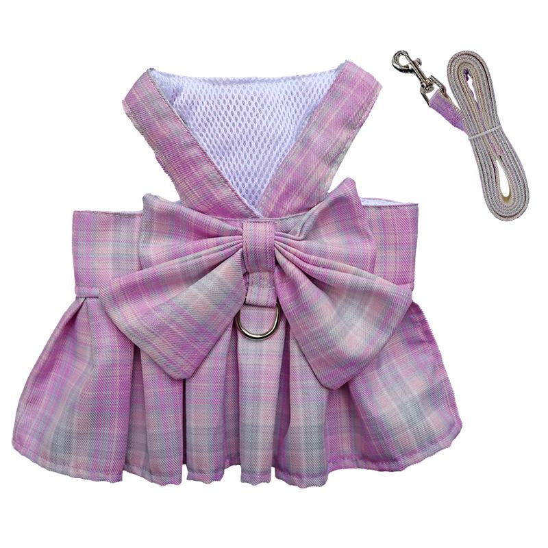 Pet Plaid Skirt Vest Harness & Leash Set for Dogs & Cats