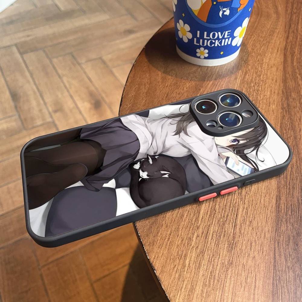 Cute Cartoon Japanese Anime Girl Matte Cover Phone Case For iPhone 16 15 14 11 12 13 Mini Pro Max X XR XS Shockproof