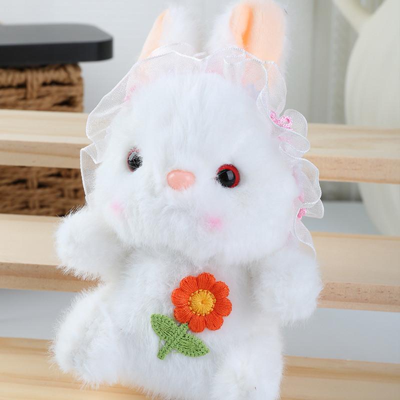 Embroidery Flower Cute Lace Headwear Cartoon Rabbit Plush Toy Pendant For Kids