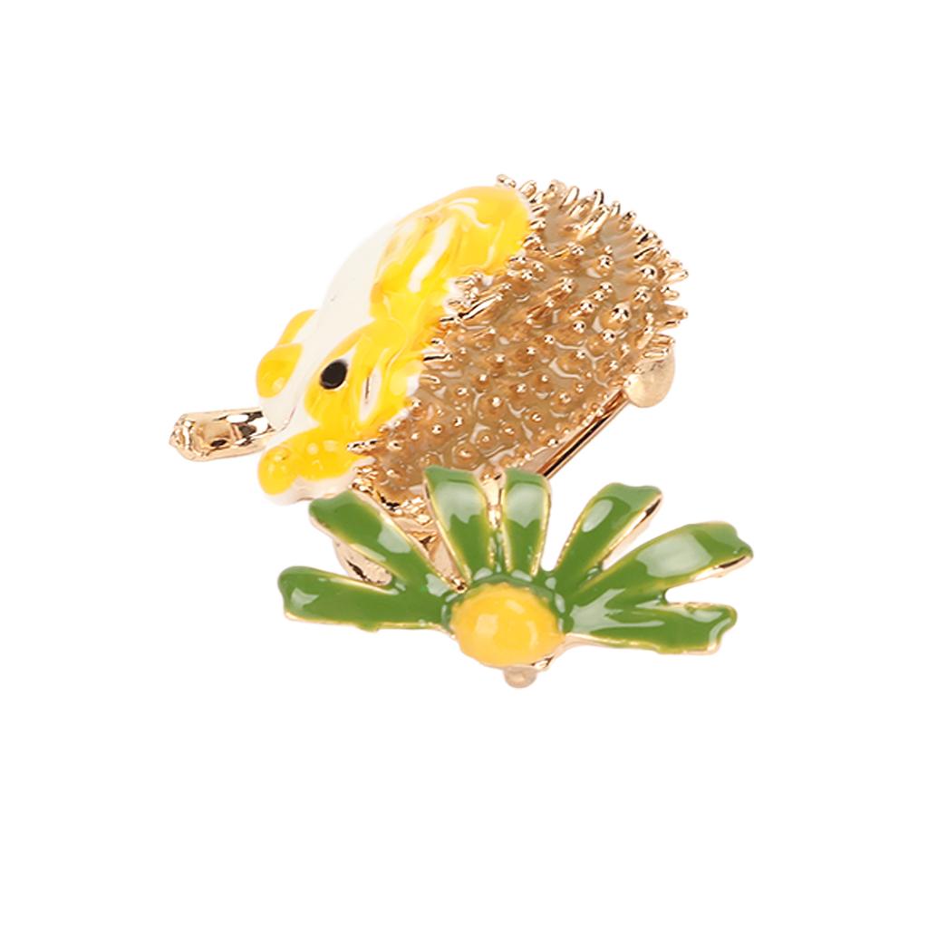 Cute Cartoon Hedgehog Flower Brooch Pin Men Women Yellow Green Alloy Enamel Exquisite Animal Brooch Jewelry