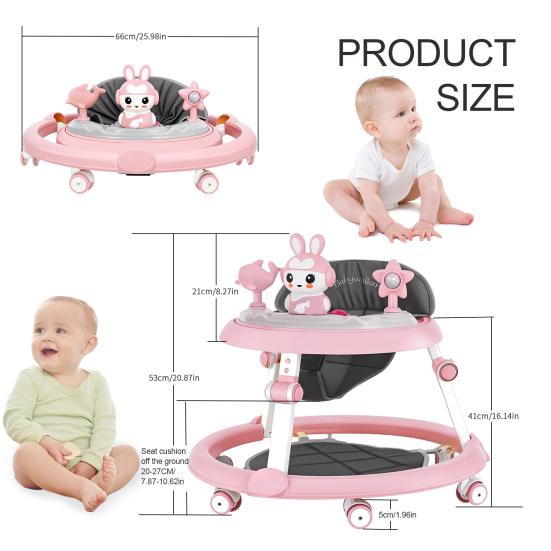 Foldable Baby Walker with Mute Wheels 7 Levels Height Adjustment Children Activity Walker Anti-Rollover Prevent Genu Varum Activity Center