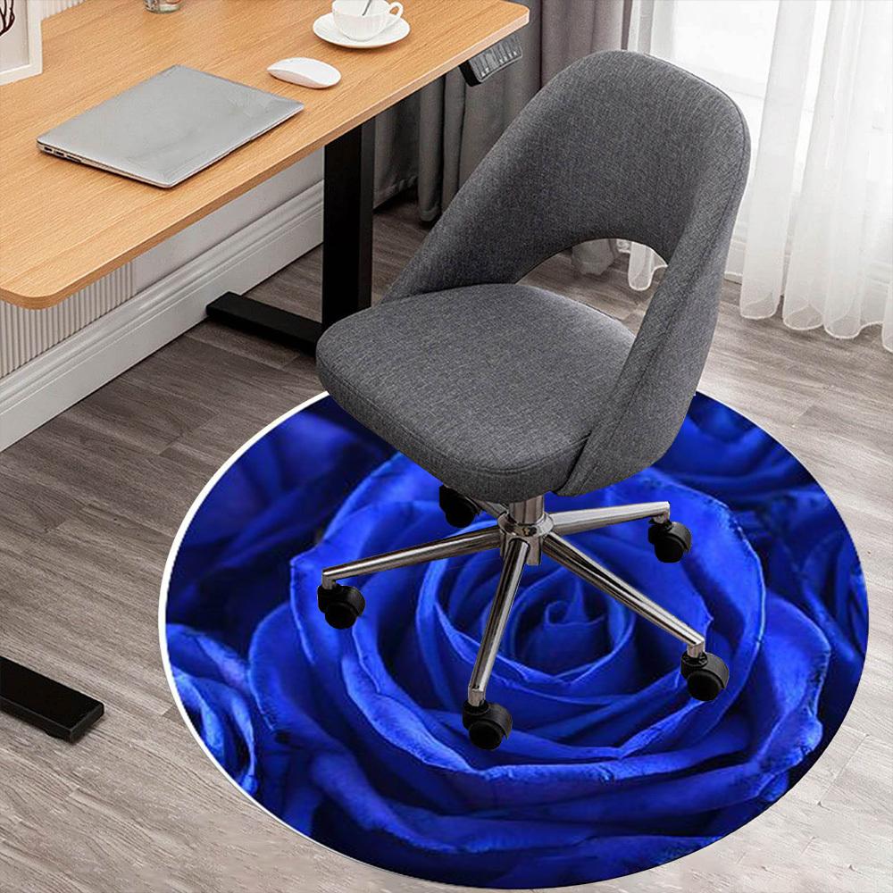 

1pc Blue rose Pattern Office Round Rugs, Under Chair Round Rugs for Living Room, Bedroom, Bathroom Decoration Carpet 091885 80cm by 80cm