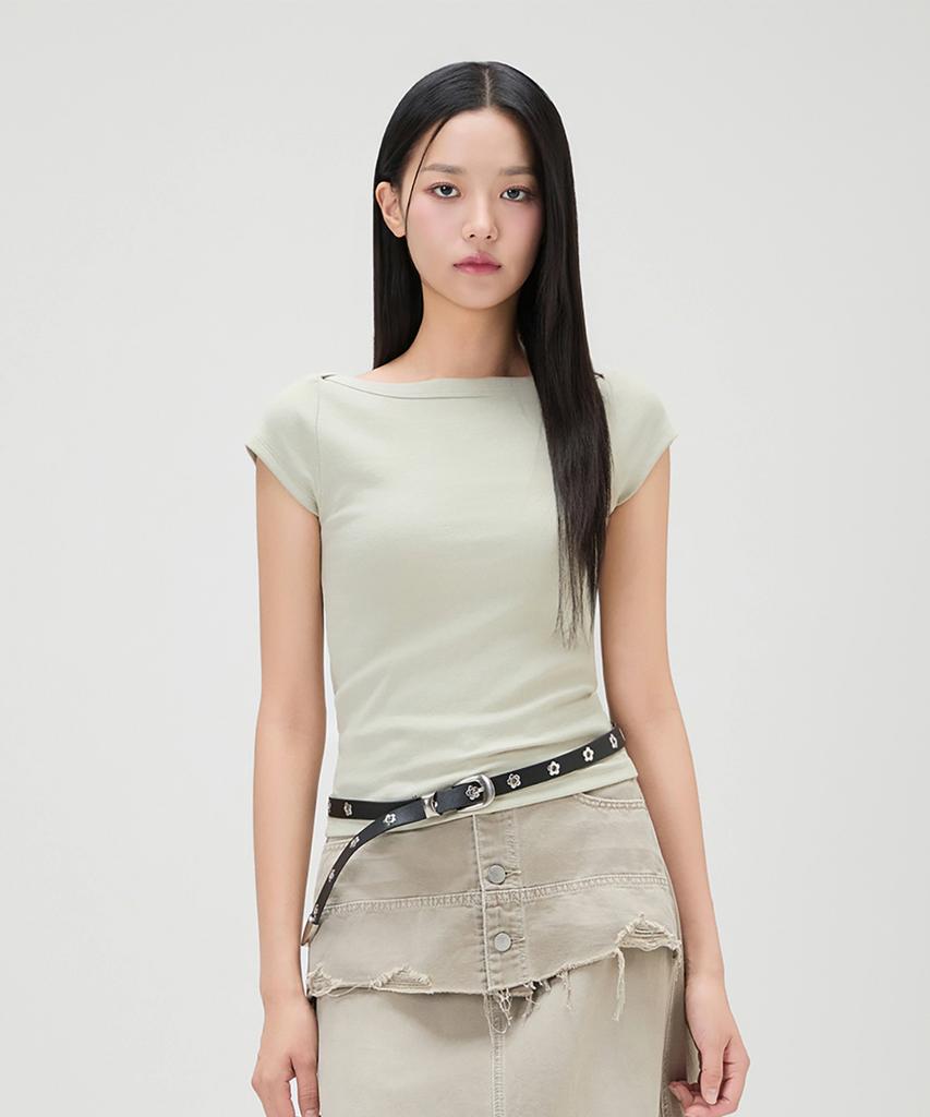 MIXXO Boat Neck Cap Sleeve Short Sleeve T-Shirt_Miwhwg711A