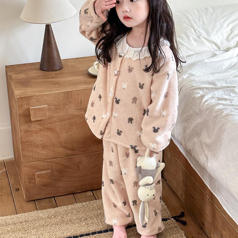 Kinder Pyjamas Herbst und Winter Plus Samt Verdickung Mädchen Baby Home Service Anzug Koreanische Spitze
