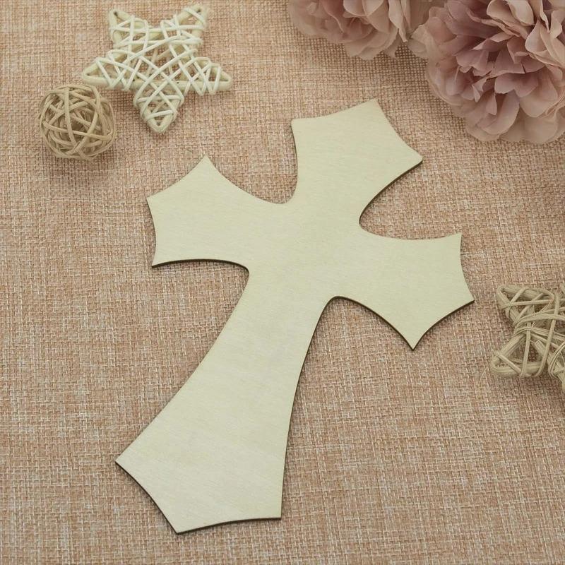 10pcs/pack Unfinished Wooden Cross Cutouts, Wood Cross Shaped Piece Slices Embellishments Ornaments for DIY Craft Art Supplies