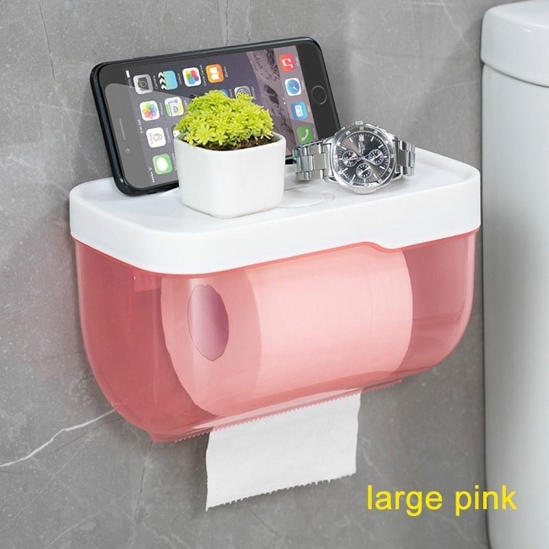 3 Colors Bathroom Toilet Paper Towel Holder Wall Mount Plastic WC Toilet Paper Holder with Storage Shelf Rack Paper Storage Box