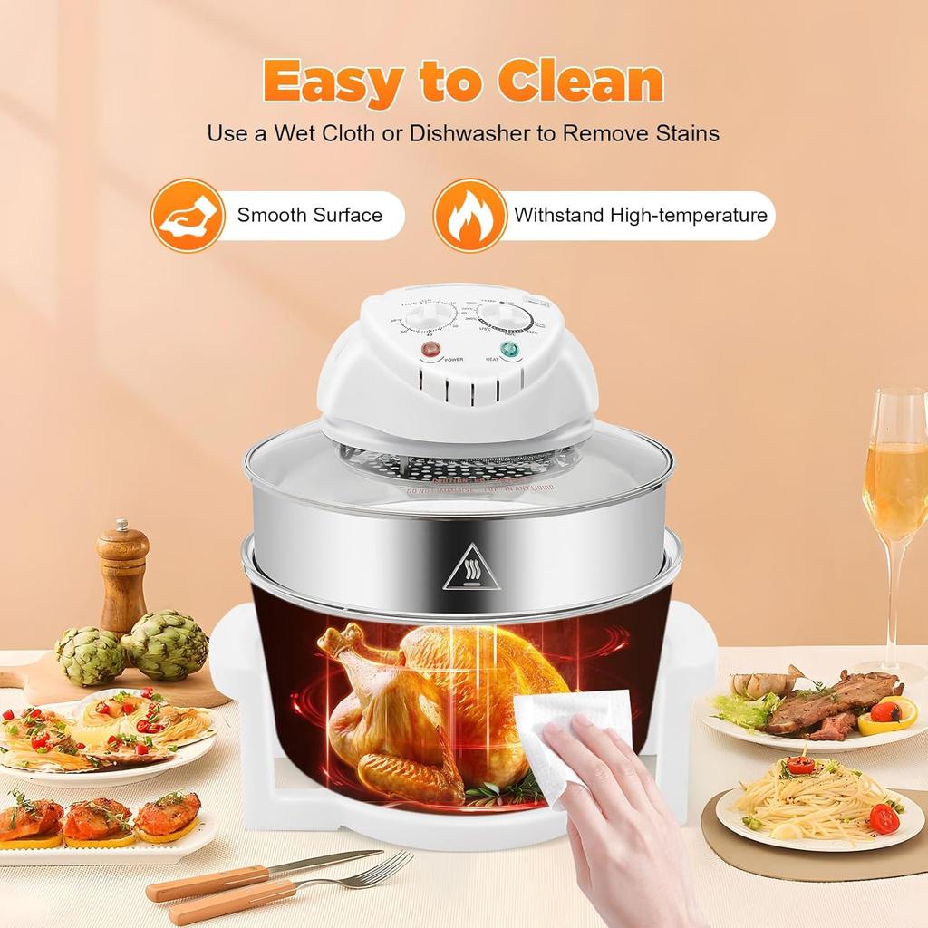 Turbo Air Fryer 18QT 1400W Large Convection Oven Countertop Glass Containers with Lids Temperature Control 32℉-482℉