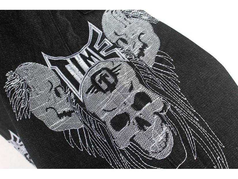 Men's Hip-Hop Street Dance Jeans: Trendy, Embroidered Skull, Straight, Loose, Casual Skateboard Pants, Plus Size Available.