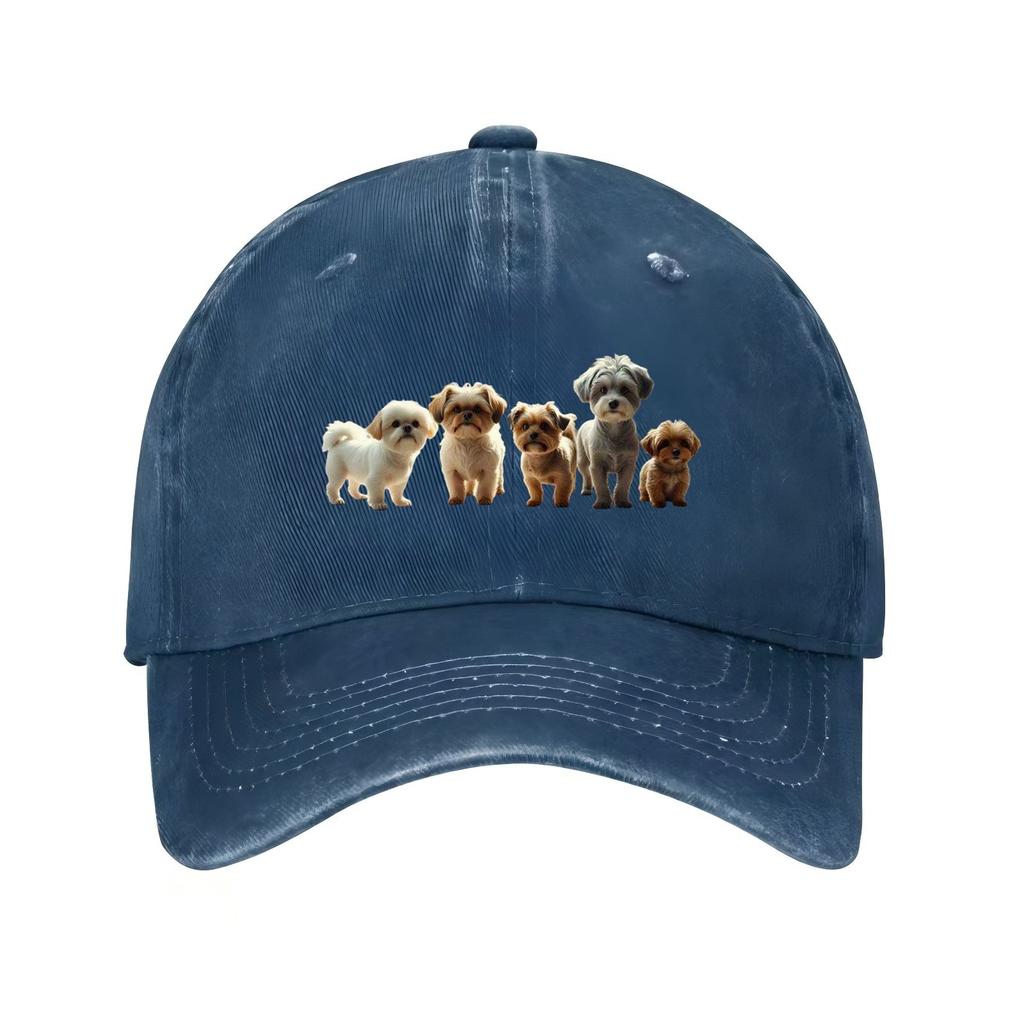 Uroczy Mały Piesek Grupa Nadruk Czapka Baseballowa Regulowana Oddychająca Kapelusz Przeciwsłoneczny dla Miłośników Psów Casualowa Czapka Outdoorowa