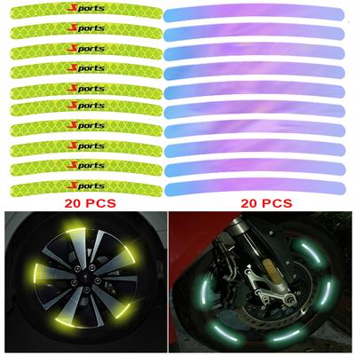 20ks samolepek na auto Auto Moto Decor Reflexní proužky na kola auta Motocykl Barevné samolepky na náboj Univerzální kolo pro noční jízdu