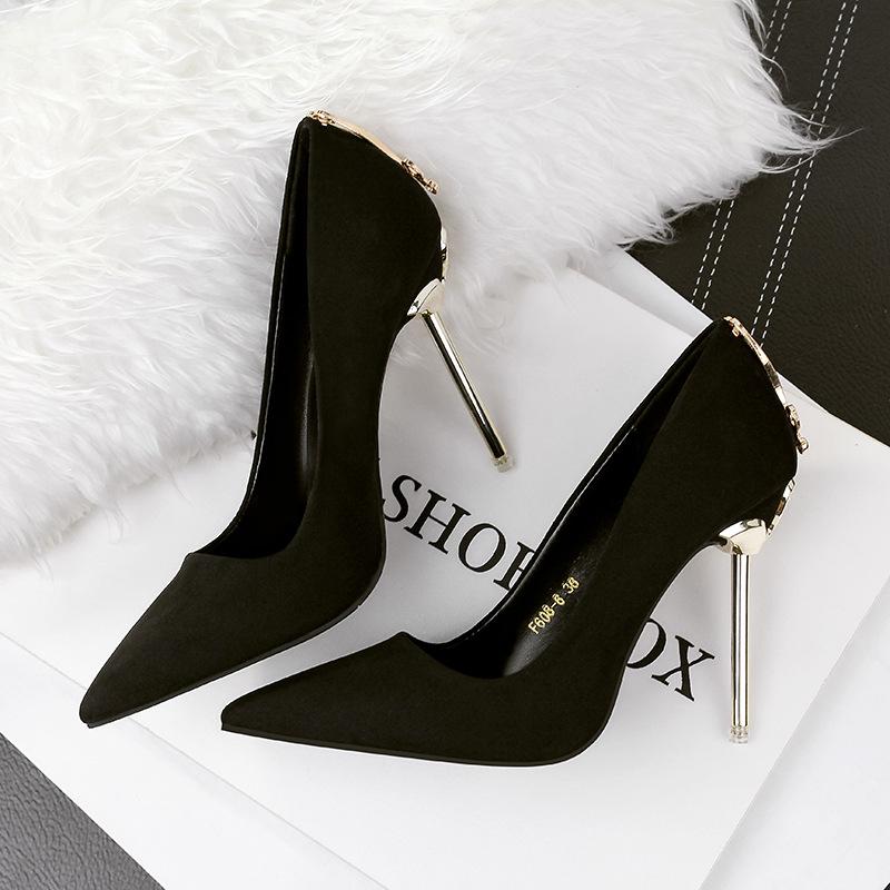 - Fashion Classic Thin Heel Metal Buckle Butterfly High Heel Women's Shoes Suede New Super High Heel Single Shoes Women's