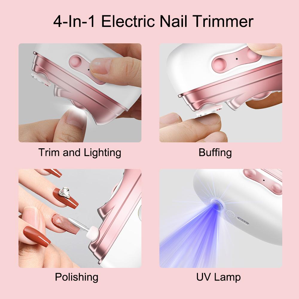4-IN-1 Electric Nail Clippers With Trimmer Grind Polish UV Lamp Automatic Anicure Trimmer Adult Baby Fingernail Toe Scissors