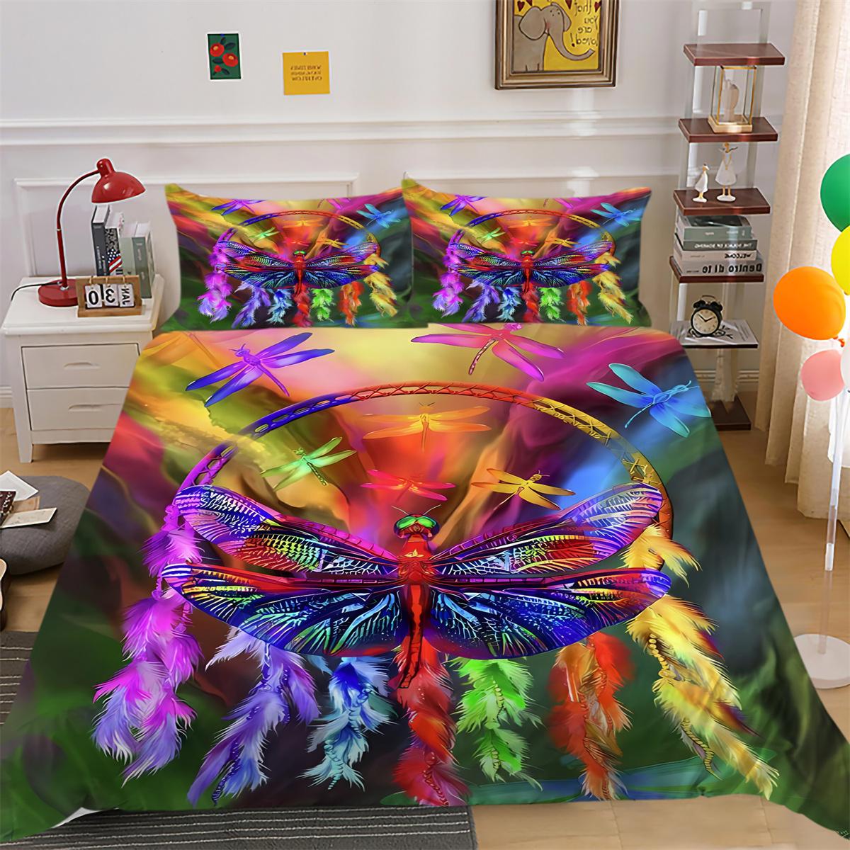 

Одеяло, пододеяльник, комплект постельного белья со стрекозой и енотом, домашний комплект постельного белья, комплект постельного белья Single 135x200cm