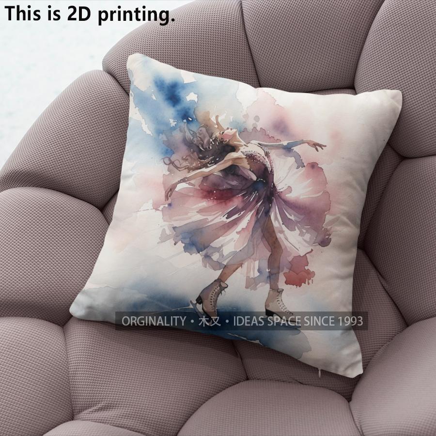 Watercolor Ice Skating Dancer Throw Pillow Covers Pattern Cushion Cover Suitable for Sofa Bedroom Car Pillow Cover