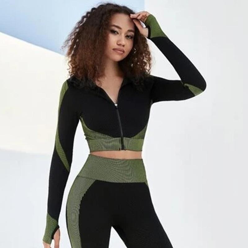 

Женский высококачественный комплект для йоги и пилатеса с нагрудными вкладышами - с длинным рукавом, осень/зима 2023, одежда для фитнеса S