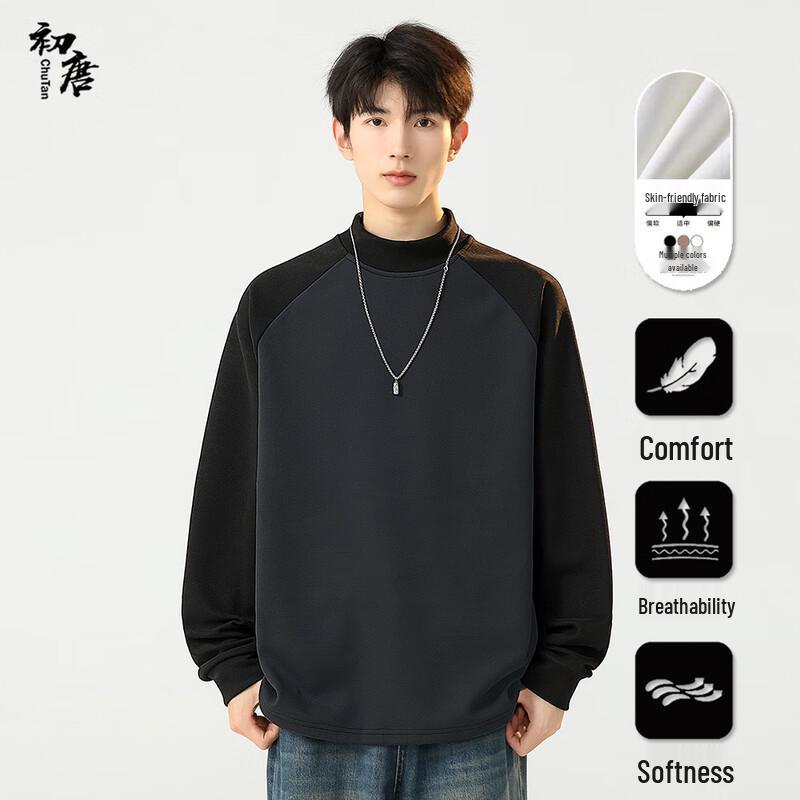 Chutang Men s Thermal Fleece Mock Neck Raglan Pullover M