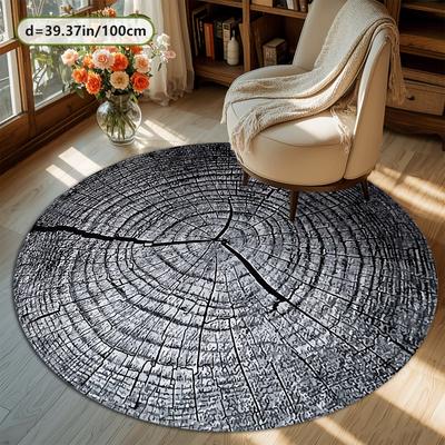 Creative Wood Texture Round Carpet Soft Non-Slip Tree Stump Area Mat Aesthetic Nature Style Rug for Entryway Home Office Washable