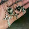 5Pcs Gothic Necklace Set Women Halloween Jewelry Heart Bat Spider Cross Pendant Sweater Chain Trendy Daily Party Gift