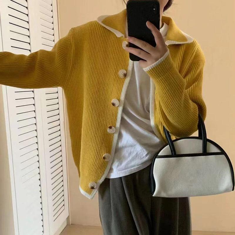 

Кардиган, свитер, женский, осенне-зимний, кукольный, свободный, плотный, универсальный, с длинными рукавами, женский вязаный свитер One Size жёлтый/имбирный