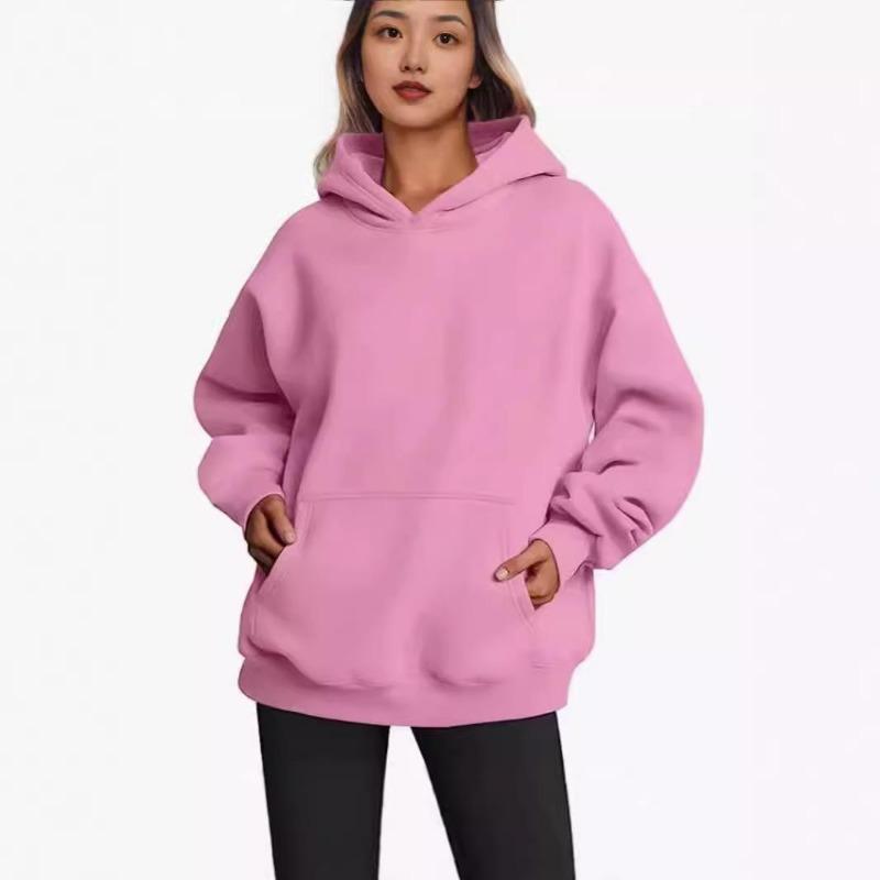 Hooded Cotton Hoodie Casual Pocket Top Women's Loose Solid Color Pullover Loose Casual Warm Bottoming Shirt Autumn