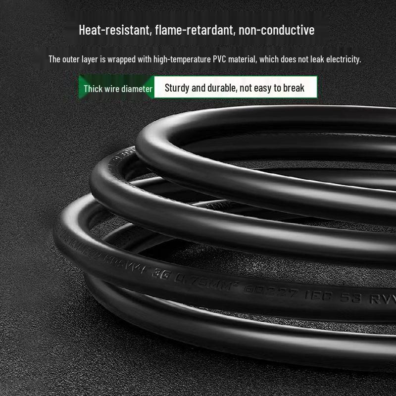 High-Power 10A Three-Pin Power Cord with Plug and Bare End, 2.5mm² Thickness