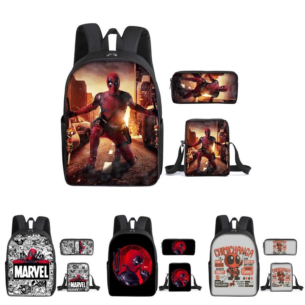 Všestranná sada tašek Deadpool do školy Obsahující prostorný batoh Tašku přes rameno A Pouzdro na tužky Pro Mladé Dobrodruhy