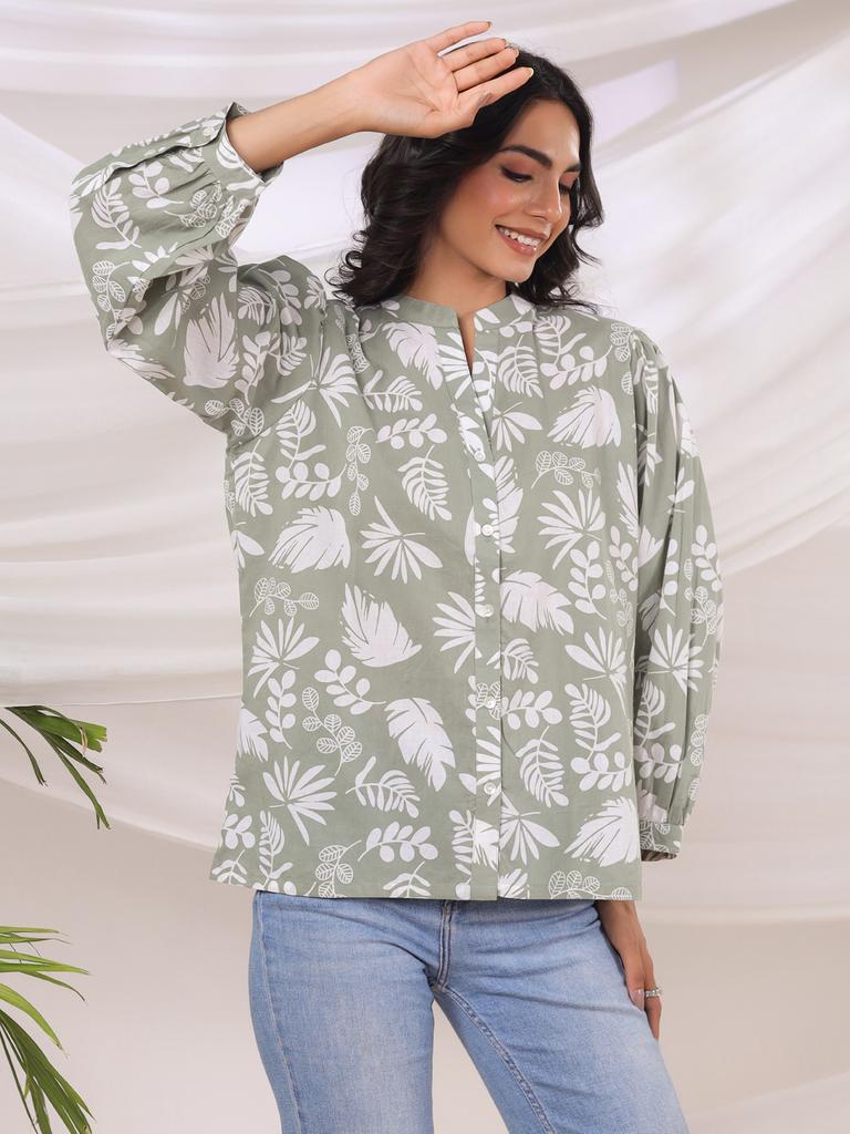 Sage Green Printed Office Shirt
