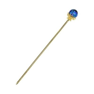 Sea Drop Kanzashi Hairpin with Luminous Firefly Glass and Glow-in-the-Dark Blue 14mm Bead, Gold, Single Prong, Japanese Hair Accessory for Yukata,
