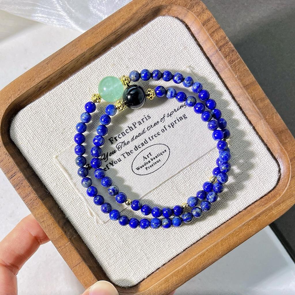 4Mm Natural Lapis Lazuli Black Agate Multi-Circle Design Bracelet Bracelet.
