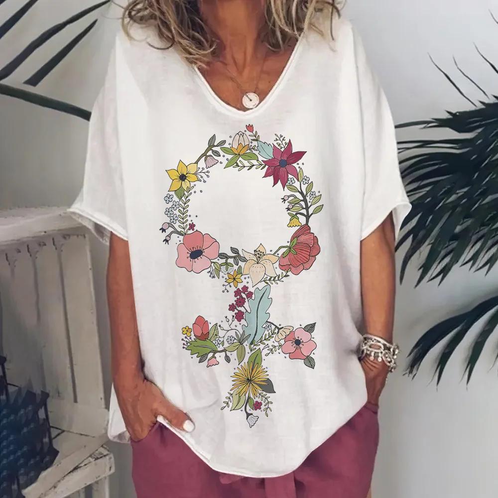 Ρούχα Γυναικεία με Λαιμόκοψη V Oversized Ρούχα Γυναικεία Κοντομάνικα Καλοκαίρι Ρετρό Μπλουζάκι Μόδες Βιολιά Μπλουζάκι με Εκτύπωση Streetwear