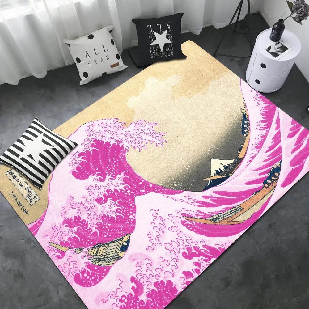 Japanese Wave Art Floor Mat Retro Multiple Choice Living Room Kitchen Rug Non-Slip Modern Home Decor