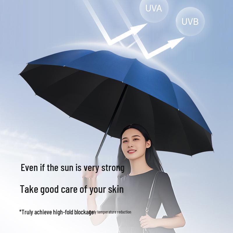 Durable 12-Rib XL Folding Umbrella for Men & Women - UV Protection, Sunshade & Rain Shield